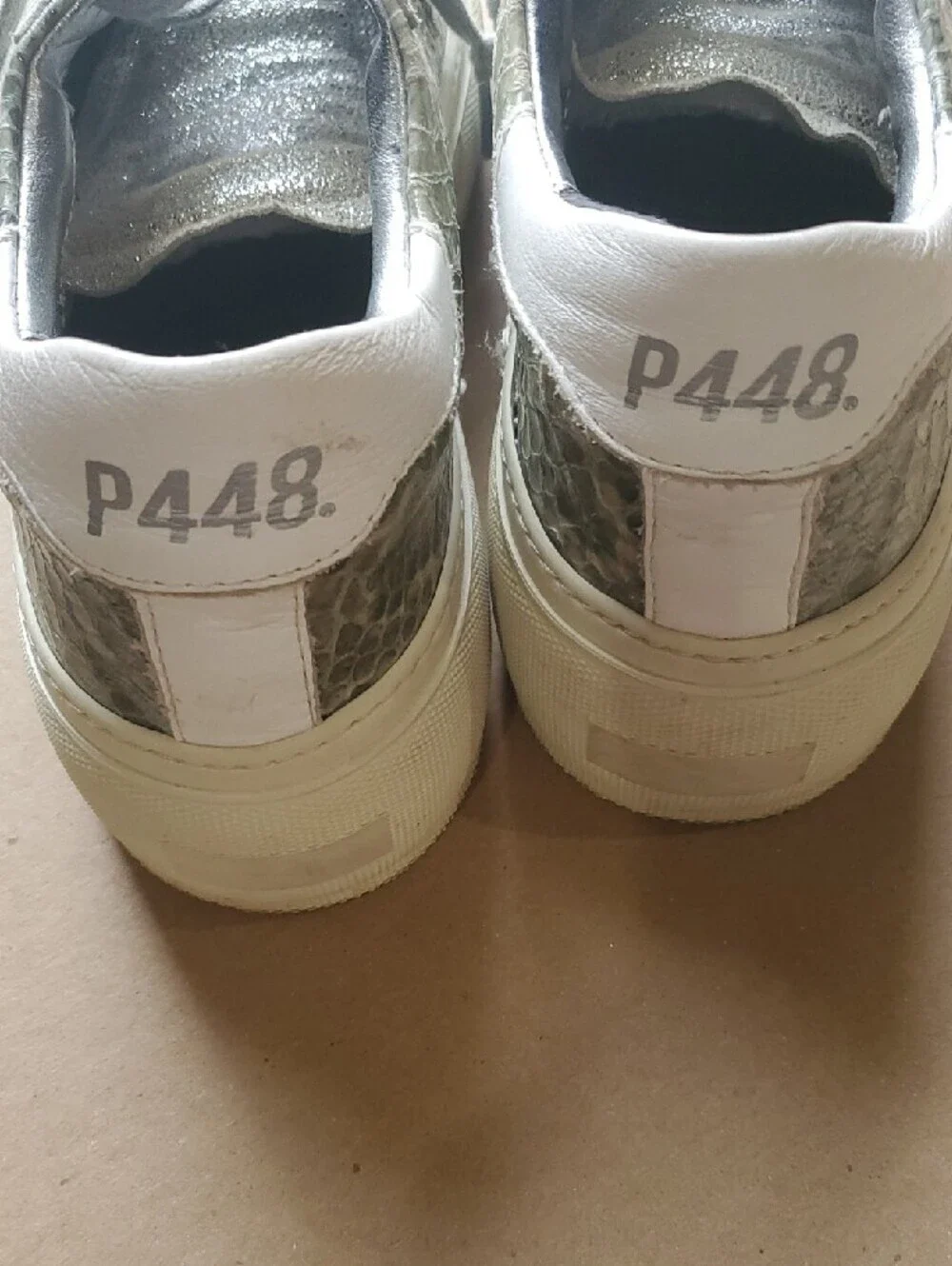 P448 Women's Sneakers in Metallic Silver and Light Crocodile Green 39 (8.5)